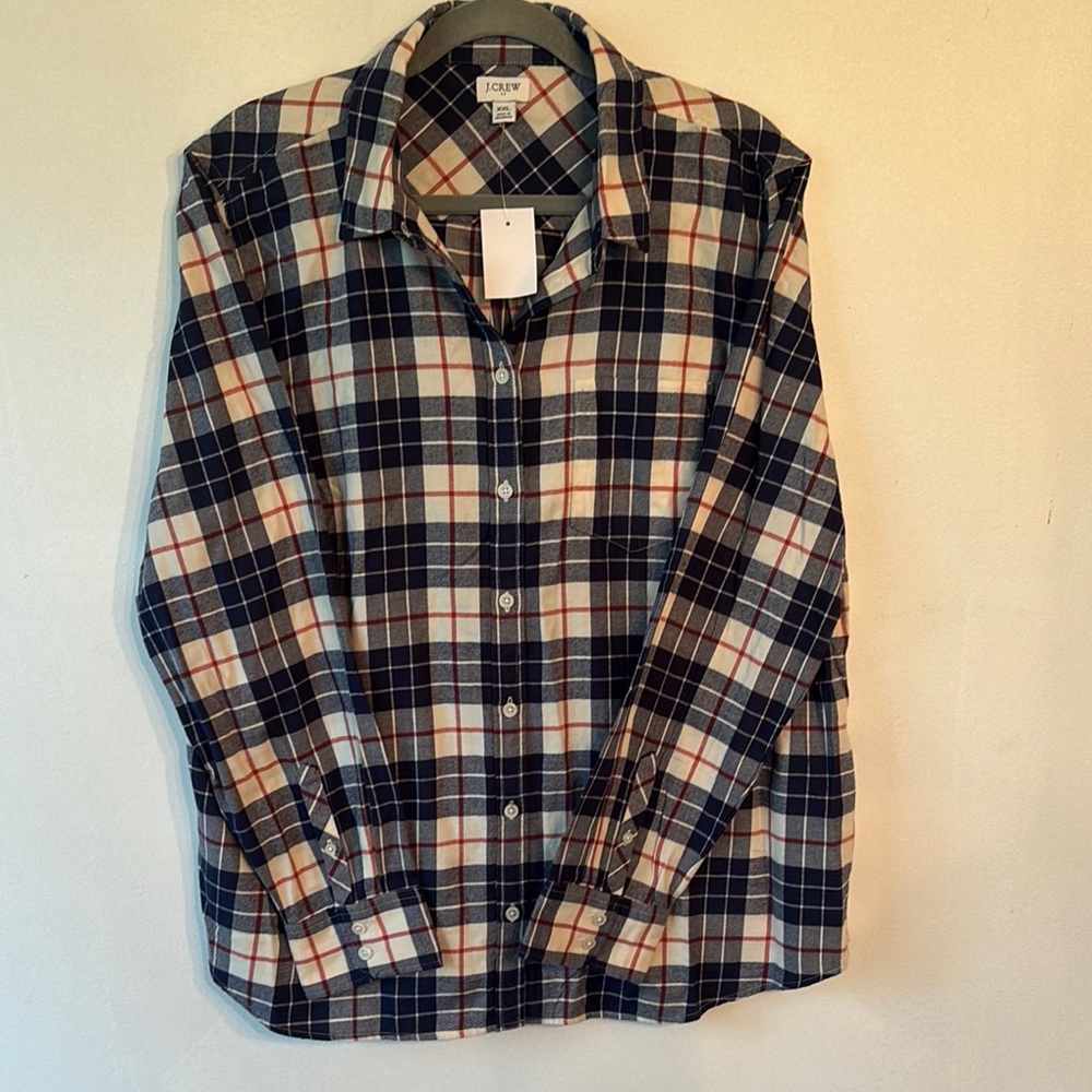 J Crew softest lightweight flannel button down in navy plaid NWT Women's XXL